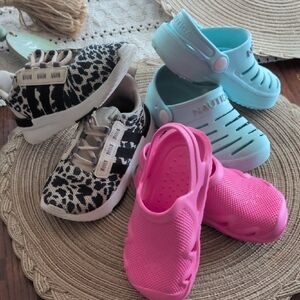Bundle. Adidas Cheetah Sneakers 8.5, Blue Nautica Kids Clogs, Pink Kids Clogs
